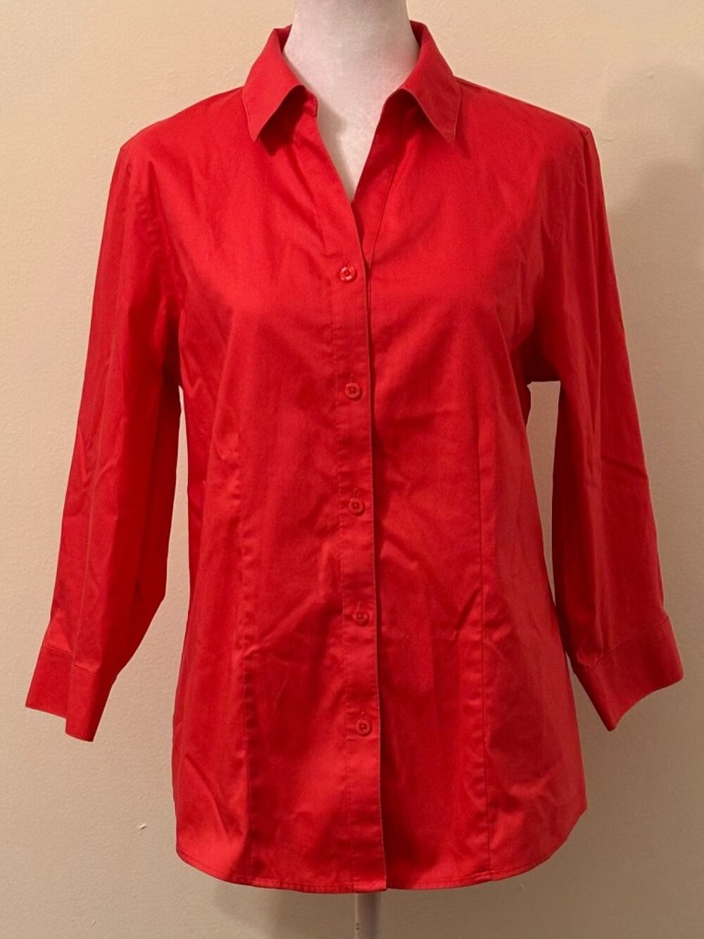 Chico's Red No-Iron 100% Cotton Button Up 3/4 Sleeve Blouse Shirt Size 0